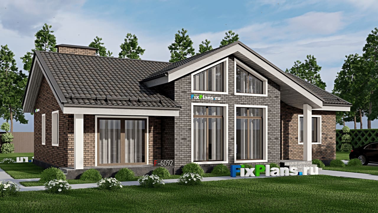 Дом F-6092 из каталога FixPlans, 129 м², скатная кровля